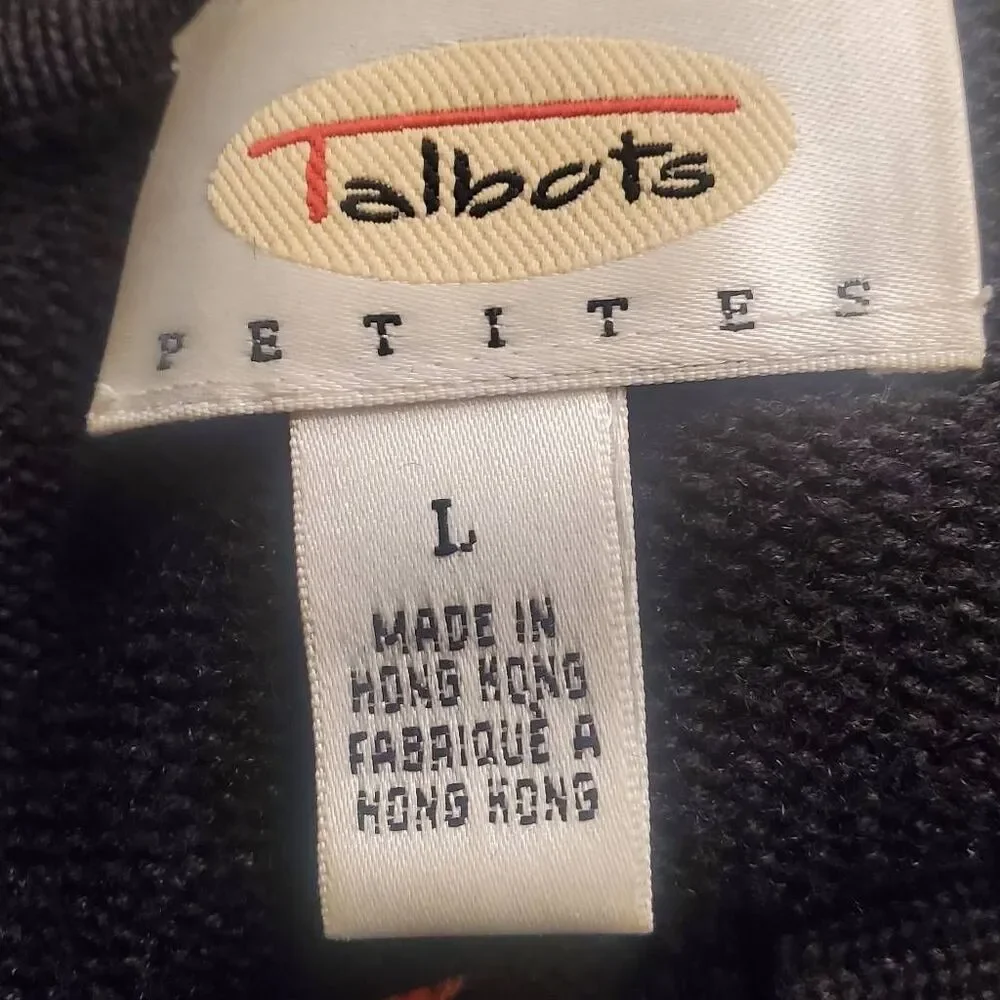 VTG Y2K Talbots Black Fun Cardigan Sweater Bright Fruit Appliqué And Hand Beadin